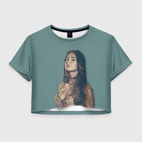 Женская футболка 3D укороченная с принтом Меган Фокс в Курске, 100% полиэстер | круглая горловина, длина футболки до линии талии, рукава с отворотами | megan fox | актриса | бездарность