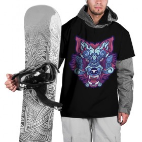 Накидка на куртку 3D с принтом Дуx волка в Курске, 100% полиэстер |  | арт | белый | волк | зверь | мульт рисунок | новинки | прикольный | хищник | черный | яркие