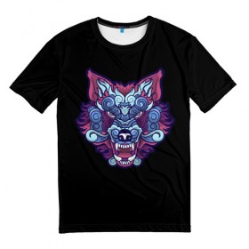 Мужская футболка 3D с принтом Дуx волка в Курске, 100% полиэфир | прямой крой, круглый вырез горловины, длина до линии бедер | арт | белый | волк | зверь | мульт рисунок | новинки | прикольный | хищник | черный | яркие