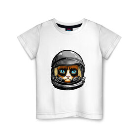 Детская футболка хлопок с принтом Кот космонавт в Курске, 100% хлопок | круглый вырез горловины, полуприлегающий силуэт, длина до линии бедер | Тематика изображения на принте: 