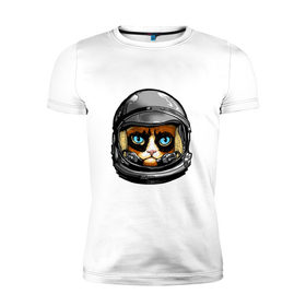 Мужская футболка премиум с принтом Кот космонавт в Курске, 92% хлопок, 8% лайкра | приталенный силуэт, круглый вырез ворота, длина до линии бедра, короткий рукав | 