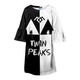 Детское платье 3D с принтом Twin Peaks в Курске, 100% полиэстер | прямой силуэт, чуть расширенный к низу. Круглая горловина, на рукавах — воланы | Тематика изображения на принте: арт | сериал | твин пикс | фильмы | черно белые