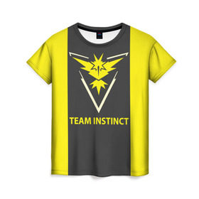 Женская футболка 3D с принтом Team instinct в Курске, 100% полиэфир ( синтетическое хлопкоподобное полотно) | прямой крой, круглый вырез горловины, длина до линии бедер | game | игра | игрок | инстинкт | пикачу | покемон