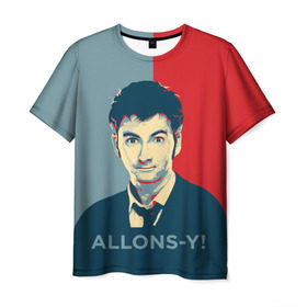 Мужская футболка 3D с принтом ALLONS-Y! в Курске, 100% полиэфир | прямой крой, круглый вырез горловины, длина до линии бедер | арт | десятый доктор | доктор кто | надпись | сериал | тардис | фильмы