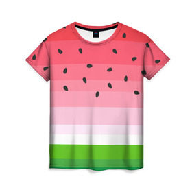 Женская футболка 3D с принтом Арбузик в Курске, 100% полиэфир ( синтетическое хлопкоподобное полотно) | прямой крой, круглый вырез горловины, длина до линии бедер | pattern | trend | арбуз | зеленый | косточки | красный | мода | патерн | паттерн | розовый | текстура | тренд | фрукт | ягода