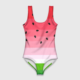 Купальник-боди 3D с принтом Арбузик в Курске, 82% полиэстер, 18% эластан | Круглая горловина, круглый вырез на спине | pattern | trend | арбуз | зеленый | косточки | красный | мода | патерн | паттерн | розовый | текстура | тренд | фрукт | ягода