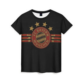 Женская футболка 3D с принтом Бавария Мюнхен в Курске, 100% полиэфир ( синтетическое хлопкоподобное полотно) | прямой крой, круглый вырез горловины, длина до линии бедер | fc bayern munchen | football | бавария | бавария мюнхен | германия | клуб | спорт | футбол | эмблема