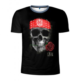 Мужская футболка 3D спортивная с принтом Череп с розой в Курске, 100% полиэстер с улучшенными характеристиками | приталенный силуэт, круглая горловина, широкие плечи, сужается к линии бедра | пираты | повязка | роза | романтика | скелет | череп