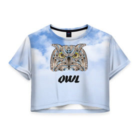 Женская футболка 3D укороченная с принтом Owl в Курске, 100% полиэстер | круглая горловина, длина футболки до линии талии, рукава с отворотами | owl | животные | полуночник | природа | сова | сыч | филин | этника