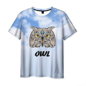 Мужская футболка 3D с принтом Owl в Курске, 100% полиэфир | прямой крой, круглый вырез горловины, длина до линии бедер | owl | животные | полуночник | природа | сова | сыч | филин | этника