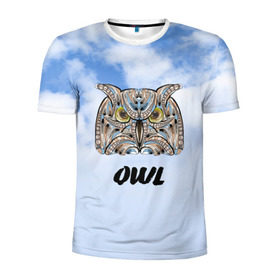Мужская футболка 3D спортивная с принтом Owl в Курске, 100% полиэстер с улучшенными характеристиками | приталенный силуэт, круглая горловина, широкие плечи, сужается к линии бедра | owl | животные | полуночник | природа | сова | сыч | филин | этника