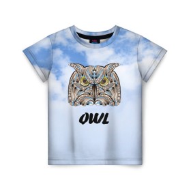Детская футболка 3D с принтом Owl в Курске, 100% гипоаллергенный полиэфир | прямой крой, круглый вырез горловины, длина до линии бедер, чуть спущенное плечо, ткань немного тянется | owl | животные | полуночник | природа | сова | сыч | филин | этника