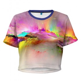 Женская футболка 3D укороченная с принтом Краски неба в Курске, 100% полиэстер | круглая горловина, длина футболки до линии талии, рукава с отворотами | abstract | background | bright | colorful | colors | painting | rainbow | splash | краски | фон