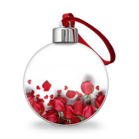 Ёлочный шар с принтом Розы в Курске, Пластик | Диаметр: 77 мм | flowers | gift | hearts | love | red | romantic | roses | valentines day | красные розы | сердечки