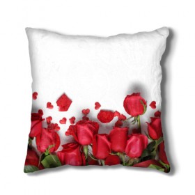 Подушка 3D с принтом Розы в Курске, наволочка – 100% полиэстер, наполнитель – холлофайбер (легкий наполнитель, не вызывает аллергию). | состоит из подушки и наволочки. Наволочка на молнии, легко снимается для стирки | Тематика изображения на принте: flowers | gift | hearts | love | red | romantic | roses | valentines day | красные розы | сердечки