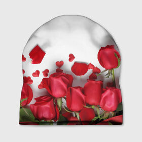 Шапка 3D с принтом Розы в Курске, 100% полиэстер | универсальный размер, печать по всей поверхности изделия | flowers | gift | hearts | love | red | romantic | roses | valentines day | красные розы | сердечки