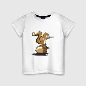 Детская футболка хлопок с принтом Белка в Курске, 100% хлопок | круглый вырез горловины, полуприлегающий силуэт, длина до линии бедер | белка | белочка | жёлудь | животные | лес | орех | оружие | солдат