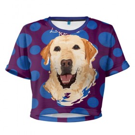 Женская футболка 3D укороченная с принтом Лабрадор Ретривер в Курске, 100% полиэстер | круглая горловина, длина футболки до линии талии, рукава с отворотами | animal | dog | labrador retriever | pet | puppy | арт | животные | лабрадор | пес | собаки