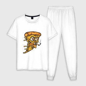 Мужская пижама хлопок с принтом Crazy Pizza в Курске, 100% хлопок | брюки и футболка прямого кроя, без карманов, на брюках мягкая резинка на поясе и по низу штанин
 | Тематика изображения на принте: 