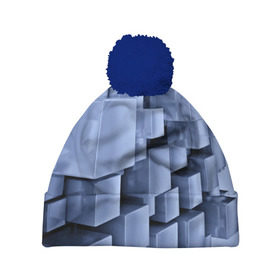 Шапка 3D c помпоном с принтом Текстура в Курске, 100% полиэстер | универсальный размер, печать по всей поверхности изделия | abstract | abstraction | block | tessera | абстракция | кубики | текстура