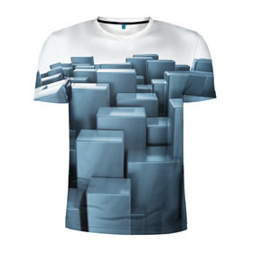 Мужская футболка 3D спортивная с принтом Кубическая текстура в Курске, 100% полиэстер с улучшенными характеристиками | приталенный силуэт, круглая горловина, широкие плечи, сужается к линии бедра | abstract | abstraction | block | tessera | абстракция | кубики | текстура