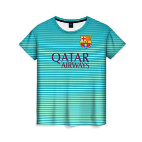 Женская футболка 3D с принтом Aqua Barcelona в Курске, 100% полиэфир ( синтетическое хлопкоподобное полотно) | прямой крой, круглый вырез горловины, длина до линии бедер | barcelona | барса | барселона | футбол