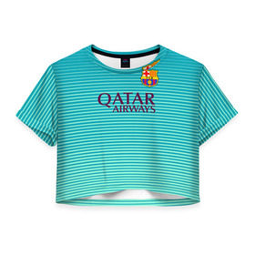 Женская футболка 3D укороченная с принтом Aqua Barcelona в Курске, 100% полиэстер | круглая горловина, длина футболки до линии талии, рукава с отворотами | barcelona | барса | барселона | футбол