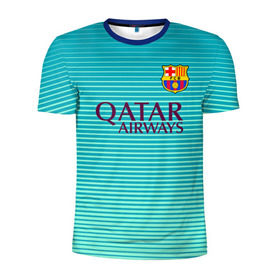 Мужская футболка 3D спортивная с принтом Aqua Barcelona в Курске, 100% полиэстер с улучшенными характеристиками | приталенный силуэт, круглая горловина, широкие плечи, сужается к линии бедра | barcelona | барса | барселона | футбол