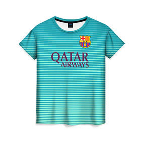 Женская футболка 3D с принтом Aqua Messi в Курске, 100% полиэфир ( синтетическое хлопкоподобное полотно) | прямой крой, круглый вырез горловины, длина до линии бедер | barcelona | messi | барса | барселона | месси | футбол