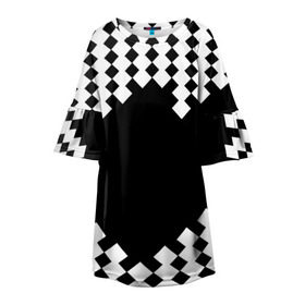 Детское платье 3D с принтом Шахматная клетка в Курске, 100% полиэстер | прямой силуэт, чуть расширенный к низу. Круглая горловина, на рукавах — воланы | abstract | abstraction | block | tessera | абстракция | клетка | кубики | текстура