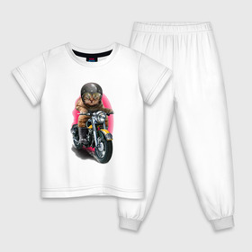 Детская пижама хлопок с принтом Кот мотоциклист в Курске, 100% хлопок |  брюки и футболка прямого кроя, без карманов, на брюках мягкая резинка на поясе и по низу штанин
 | moto | киса | кот | котэ | мото | мотоцикл | очки | шлем