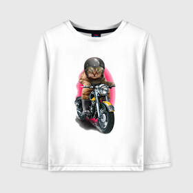 Детский лонгслив хлопок с принтом Кот мотоциклист в Курске, 100% хлопок | круглый вырез горловины, полуприлегающий силуэт, длина до линии бедер | moto | киса | кот | котэ | мото | мотоцикл | очки | шлем