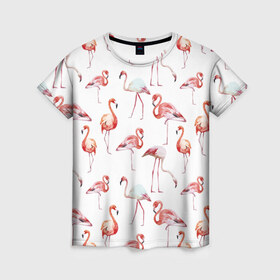 Женская футболка 3D с принтом Фламинго в Курске, 100% полиэфир ( синтетическое хлопкоподобное полотно) | прямой крой, круглый вырез горловины, длина до линии бедер | vppdgryphon | арт | краска | прикольные | птицы | фламинго | цветные
