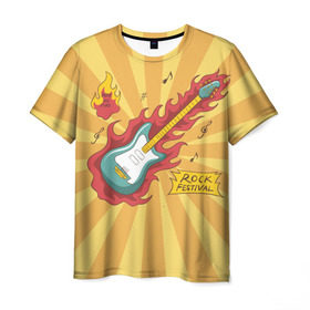 Мужская футболка 3D с принтом Rock Festival в Курске, 100% полиэфир | прямой крой, круглый вырез горловины, длина до линии бедер | festival | rock | гитара | металл | музыка | ноты | огонь | рок | солнце | треш | хард