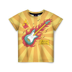 Детская футболка 3D с принтом Rock Festival в Курске, 100% гипоаллергенный полиэфир | прямой крой, круглый вырез горловины, длина до линии бедер, чуть спущенное плечо, ткань немного тянется | Тематика изображения на принте: festival | rock | гитара | металл | музыка | ноты | огонь | рок | солнце | треш | хард