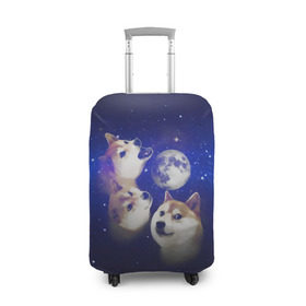 Чехол для чемодана 3D с принтом Космопес Хатико в Курске, 86% полиэфир, 14% спандекс | двустороннее нанесение принта, прорези для ручек и колес | акита ину | взгляд | голова | звезды | космос | лай | луна | мем | пасть | пес | собака | хатико