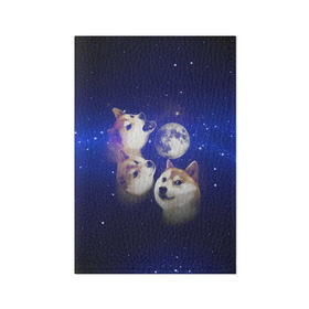 Обложка для паспорта матовая кожа с принтом Космопес Хатико в Курске, натуральная матовая кожа | размер 19,3 х 13,7 см; прозрачные пластиковые крепления | акита ину | взгляд | голова | звезды | космос | лай | луна | мем | пасть | пес | собака | хатико