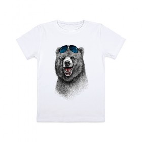 Детская футболка хлопок с принтом Медведь в очках в Курске, 100% хлопок | круглый вырез горловины, полуприлегающий силуэт, длина до линии бедер | медведь | мишка | очки | солнечные