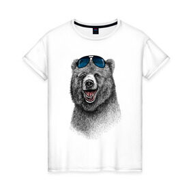 Женская футболка хлопок с принтом Медведь в очках в Курске, 100% хлопок | прямой крой, круглый вырез горловины, длина до линии бедер, слегка спущенное плечо | медведь | мишка | очки | солнечные