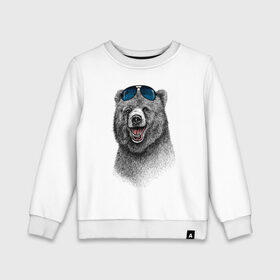 Детский свитшот хлопок с принтом Медведь в очках в Курске, 100% хлопок | круглый вырез горловины, эластичные манжеты, пояс и воротник | медведь | мишка | очки | солнечные