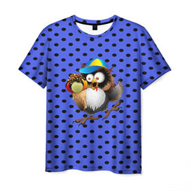 Мужская футболка 3D с принтом Счастливый совенок в Курске, 100% полиэфир | прямой крой, круглый вырез горловины, длина до линии бедер | owl | summer | животные | лето | мороженое | полуночник | природа | сова | сыч | филин
