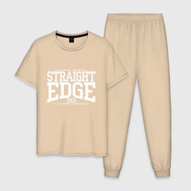 Мужская пижама хлопок с принтом straight edge xxx в Курске, 100% хлопок | брюки и футболка прямого кроя, без карманов, на брюках мягкая резинка на поясе и по низу штанин
 | drugfree | edge | hardcore | punk | sxe