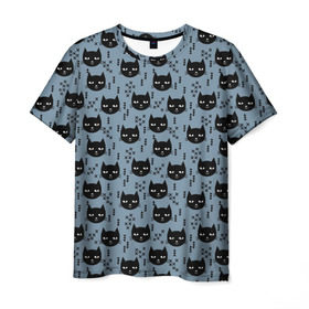 Мужская футболка 3D с принтом Хипстер коты 2 в Курске, 100% полиэфир | прямой крой, круглый вырез горловины, длина до линии бедер | cat | cat heads | felix | hipster | kitty | голова животного | голова кота | кот | котенок | котик | коты | кошка | милые котятки | с котами | треугольники | усатый полосатый | хипстер | черный кот