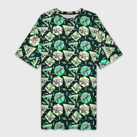 Платье-футболка 3D с принтом Динозавры в Курске,  |  | геометрия | дино | динозавр | динозавр рекс | динозаврик | парк юрского периода | тиранозавр | треугольник | трицератопс | хищник