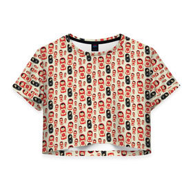 Женская футболка 3D укороченная с принтом Матрешки и эмо в Курске, 100% полиэстер | круглая горловина, длина футболки до линии талии, рукава с отворотами | матрешки | паттерн | россия