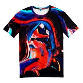 Мужская футболка 3D с принтом Узоры красок в Курске, 100% полиэфир | прямой крой, круглый вырез горловины, длина до линии бедер | Тематика изображения на принте: абстракция | потертость | размытые | текстуры | цветные | яркие