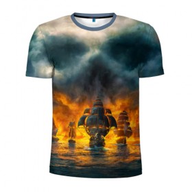 Мужская футболка 3D спортивная с принтом Пираты в Курске, 100% полиэстер с улучшенными характеристиками | приталенный силуэт, круглая горловина, широкие плечи, сужается к линии бедра | корабли | пираты | череп