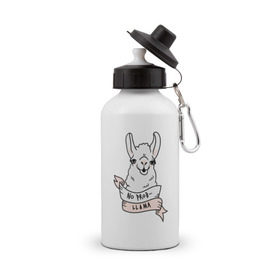 Бутылка спортивная с принтом No prob-llama в Курске, металл | емкость — 500 мл, в комплекте две пластиковые крышки и карабин для крепления | lama | лама