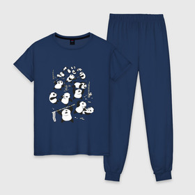 Женская пижама хлопок с принтом Драка панд в Курске, 100% хлопок | брюки и футболка прямого кроя, без карманов, на брюках мягкая резинка на поясе и по низу штанин | Тематика изображения на принте: бамбук | бамбуковый медведь | бой | животное | злость | красная книга | кунгфу | мишка | опасный | оскал | панда | прикольный | тростник | эвкалипт | япония | ярость
