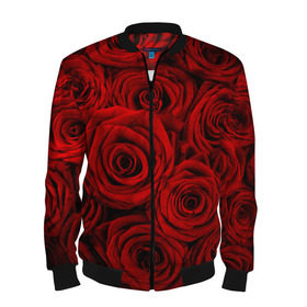 Мужской бомбер 3D с принтом Красные розы в Курске, 100% полиэстер | застегивается на молнию, по бокам два кармана без застежек, по низу бомбера и на воротнике - эластичная резинка | Тематика изображения на принте: букет | красный | розы | цветы